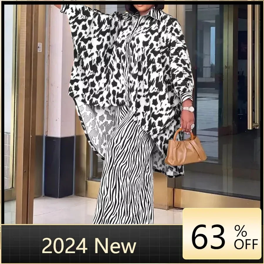 

2 Piece Women Set Dashiki African Clothes Spring Autumn New Fashion 3/4 Sleeve Top And Pants Suit High Street Lady Chic Sets