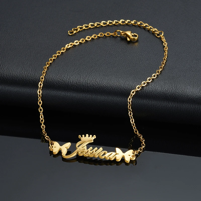 Goxijite Customized Name Bracelet In Various Styles Stainless Steel Custom Crown Heart Nameplate Box Chain Wrist Bracelet Gift