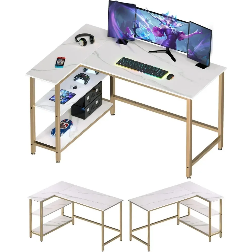 L Shaped Computer Desk - Home Office Desk with Shelf, Gaming Desk Corner Table for Work, Writing and Study