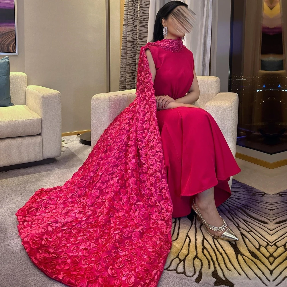 

Sparkle Exquisite High Quality Jersey Flower Draped Pleat Formal Evening Mermaid High Collar Bespoke Occasion Gown Midi Dresses