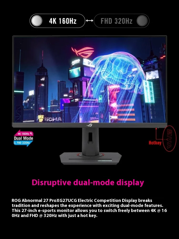 New Rog Xg27ucg 27pro Dual-Mode 27 Inch Monitor 4k 160hz 1080 1k 320hz High Rate Display Computer Screen Esports Gamer Pc Gaming