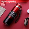 Thermos Bottle 1L Thermal Water Bottle Stainless Steel Insulated Cup Gradient Color Lid Strap Travel Outdoor Sports Wholesale