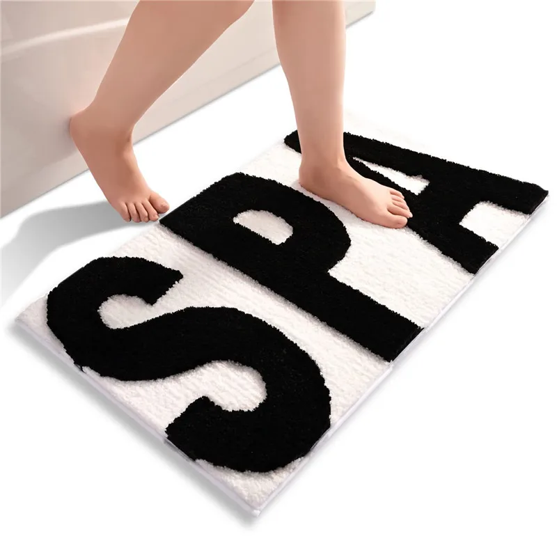 

Flocking Microfiber English Letter Floor Mats Rugs for Bathroom Get Naked Non-slip Bathtub Foot Mat Entrance Door Absorbent Pad