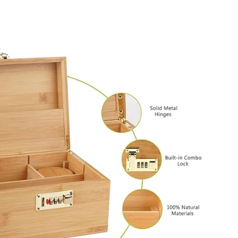 Extra Large Bamboo Decorative Gift Box Removable Dividers with Combination Lock Decorative Wood Box with Rolling Tray 6