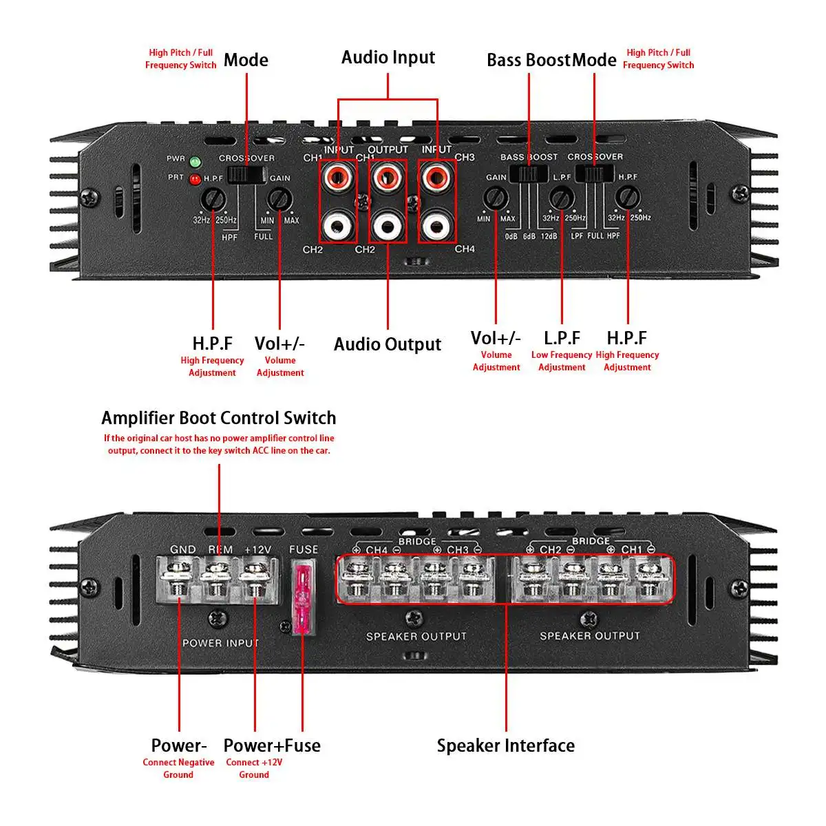 6800W 4 Channel Car Amplifiers Subwoofer Speaker Audio Amplifier Vehicle Subwoofer Bass Amplifier Enclosure Auto Sound Car Audio 5 channel amplifier