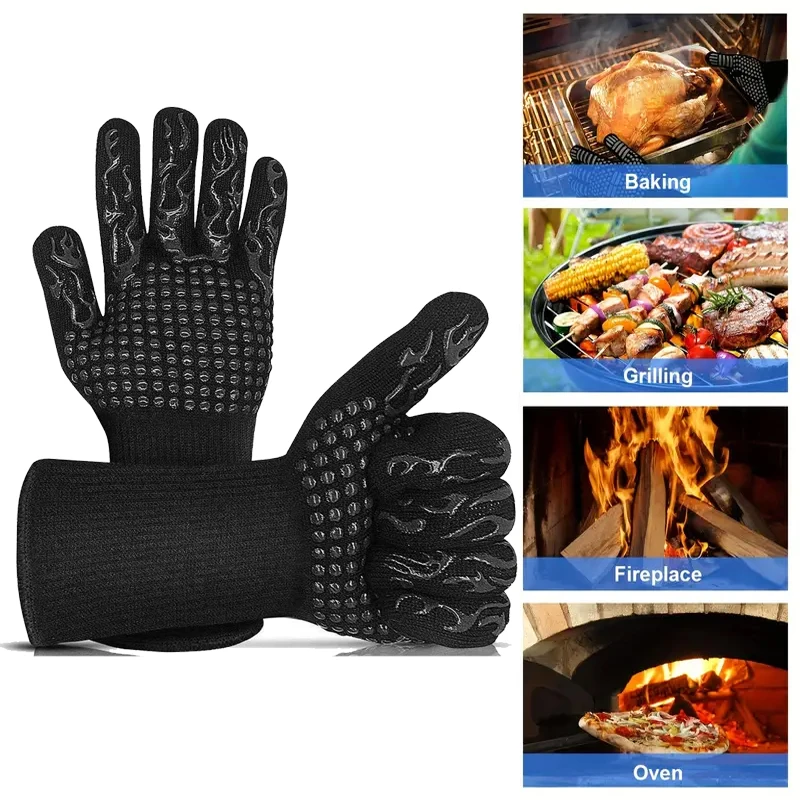 Heat Resistant BBQ Gloves Oven Baking Gloves Non-Slip Insulation Microwave For Kitchen Grill Camping and Cookware