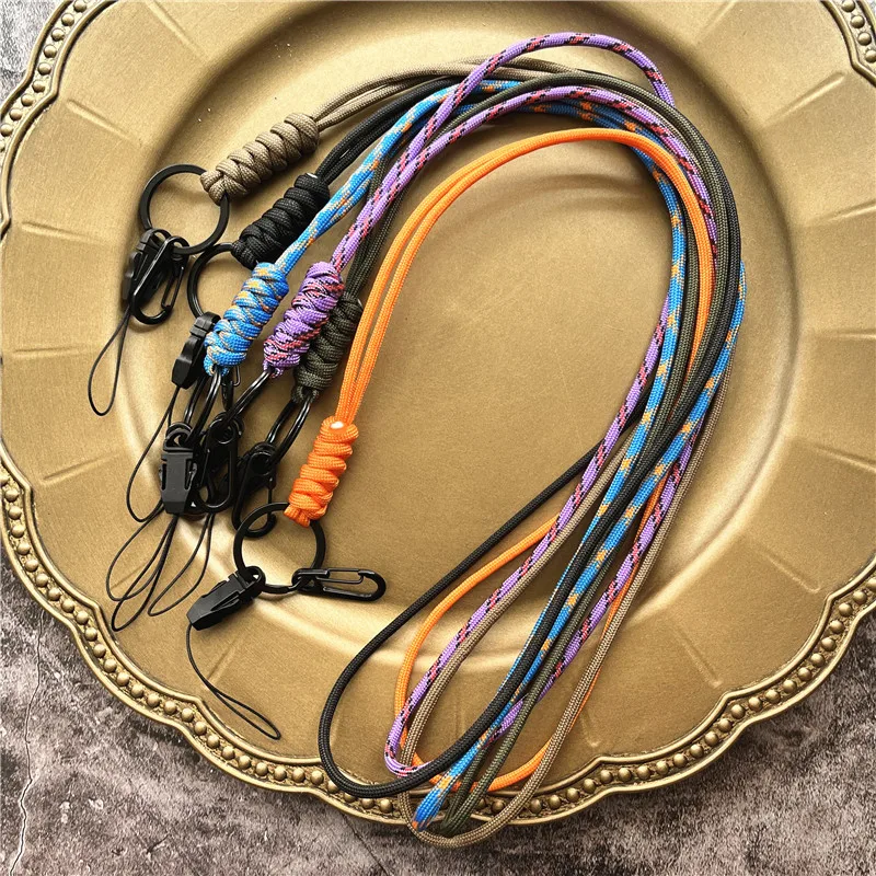 Outdoor Rock Climbing Paracord Keychain Lanyard Snake Knot Split Ring ID Holder Mulyiple Use Long Lanyard For EDC Knife Key