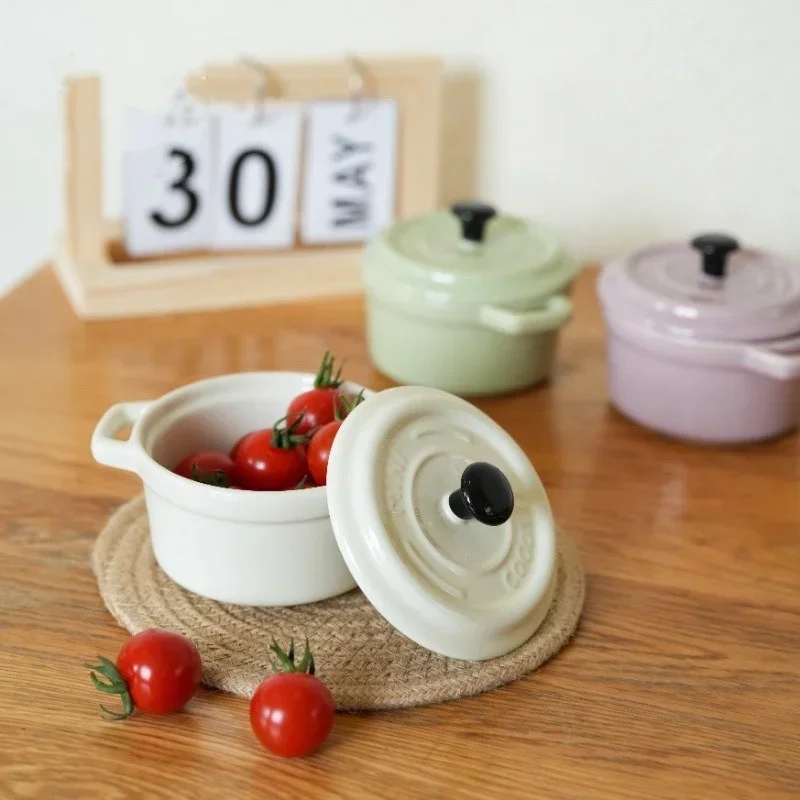 Ceramic Breakfast Ramekins with Lids - Oven Safe Mini Casserole Bowls for Soufflé & French Onion Soup