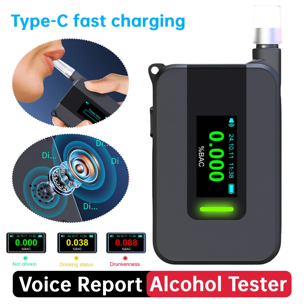 Electrochemical Alcohol Tester Voice Report Blowing Drunk Driving Breath Alcohol Tester Breathalyzer Test