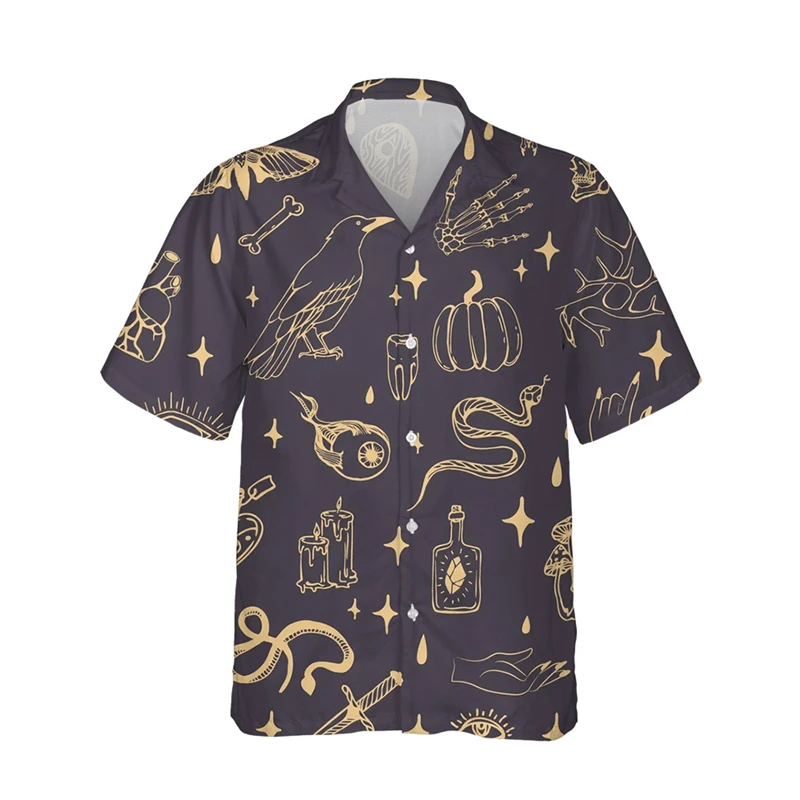 thumbnail image 1 of Venta caliente de verano, nuevas camisetas con estampado 3D, estampado de cuervos, solapa, manga corta, moda de terror, camisetas casuales para hombres, traje, camisetas de un solo pecho, 1 of 5