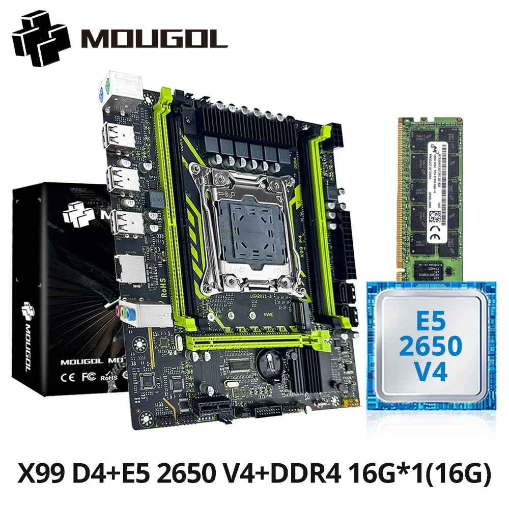 Gaming Motherboard Set MOUGOL X99 With Intel Xeon E5 2650 V4 & DDR4 16G*1 2133MHz Dual Channel RAM M.2 NVME For Desktop Host