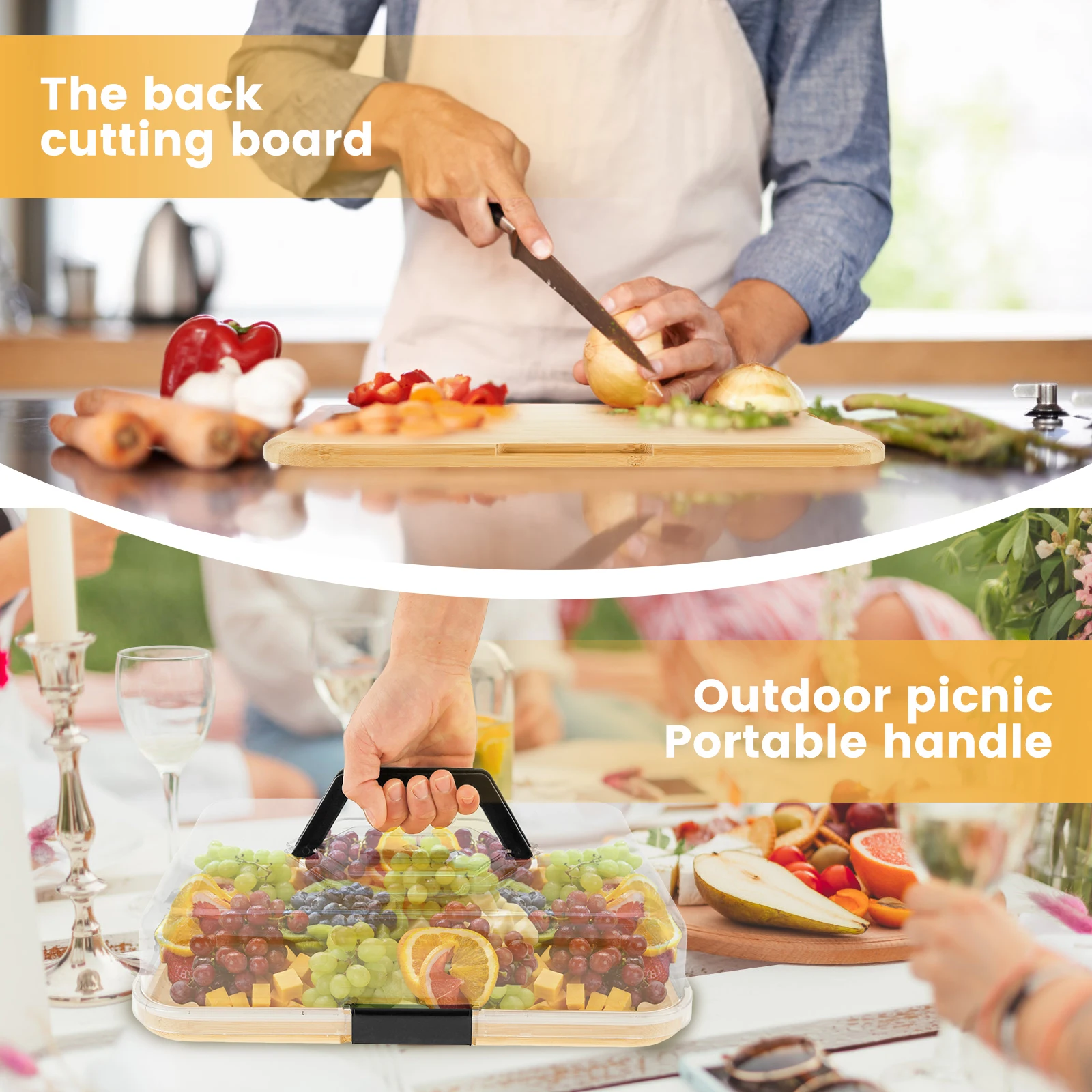 Bamboo Serving Tray with Clear PET Lid – Food Safe Storage & Serving Solution 11 S7023788a7b1a4e5c8900e0dad7475839g