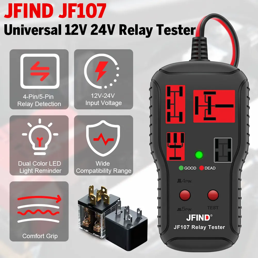 Automotive Relais Tester 12V 24V Universal Relais Reparatur Werkzeug Tester für 4Pin 5Pin Spannung Batterie Checker mit LED JFIND JF107 – Detail 2