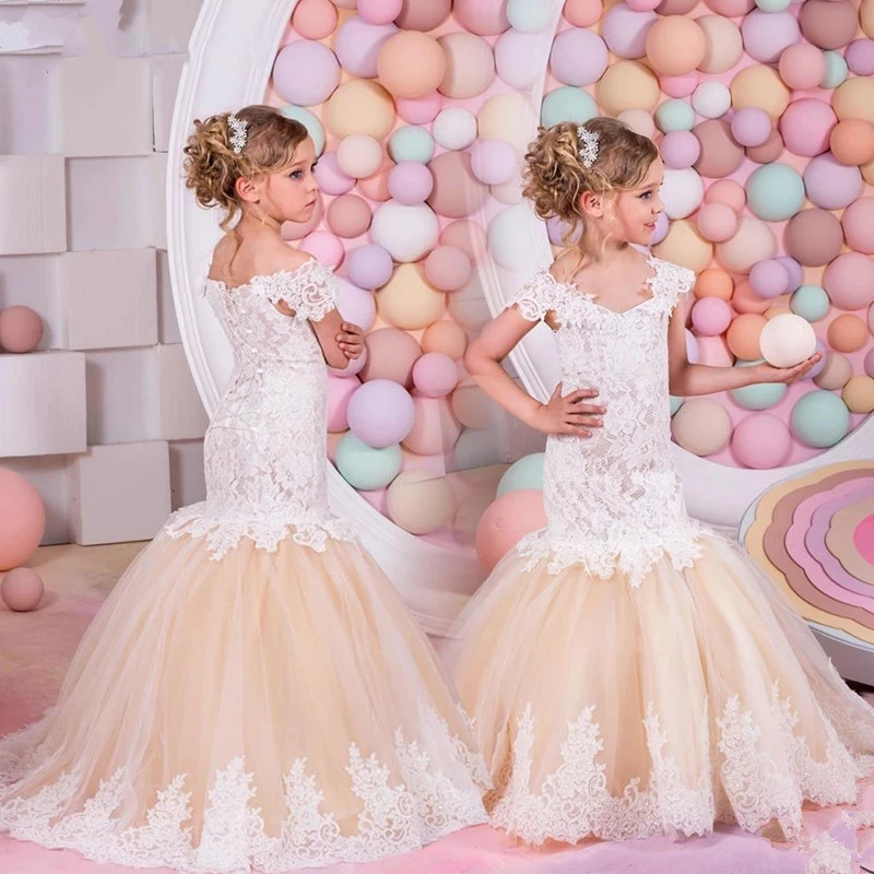 

white slit mermaid dress age for 3- 14 yrs teenage girls vintage noble graduation gowns evening party kids frocks