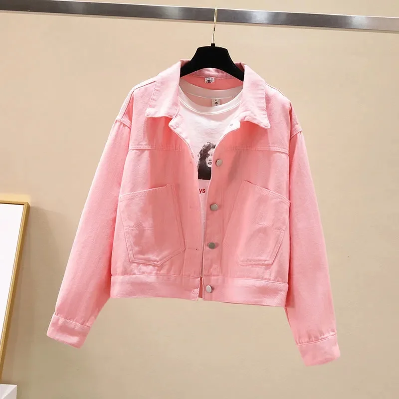 

Korean Female Students Short Cowboy Cardigan Blouse Jacket 2024 Spring Women Students Loose Fit Short Cardigan Cowboy Tops Coat