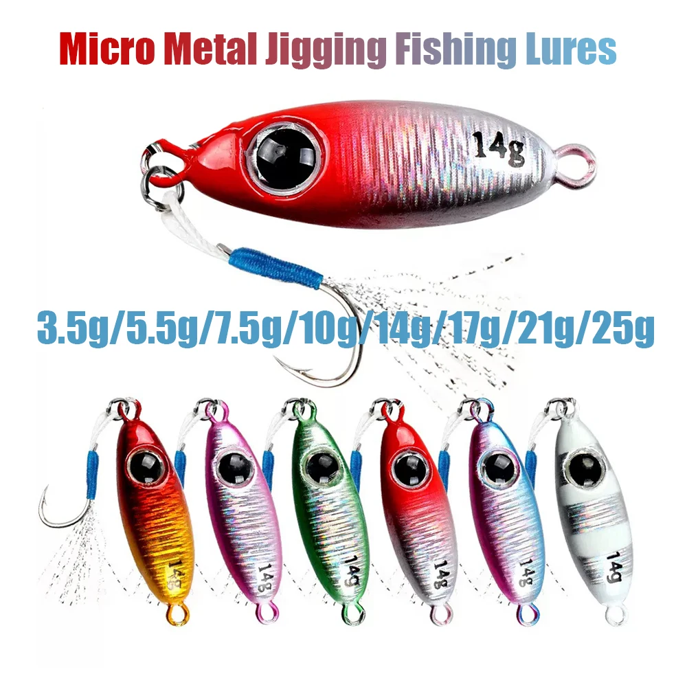 6pcs Metal Fishing Lures Metal Jigging Bait 3.5g/5.5g/7.5g/10g/14g/17g/21g/25g Sea Bass Mackerel Snapper Sea Fishing Tackle