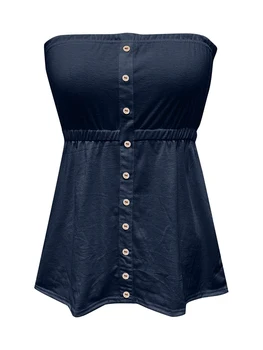 Women Fashion Tube Tops Solid Color Buttons Strapless Boat-Neck Wrap Chest Tank Tops Summer Bandeau Tops 3