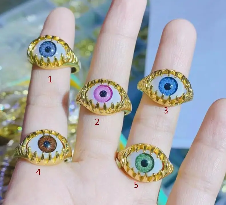 

1pcs Colorful Enamel Engrave Chunky Bohemian Turkish Evil Eye Rings Wide Gold Big CZ Eternity Open Band For Women