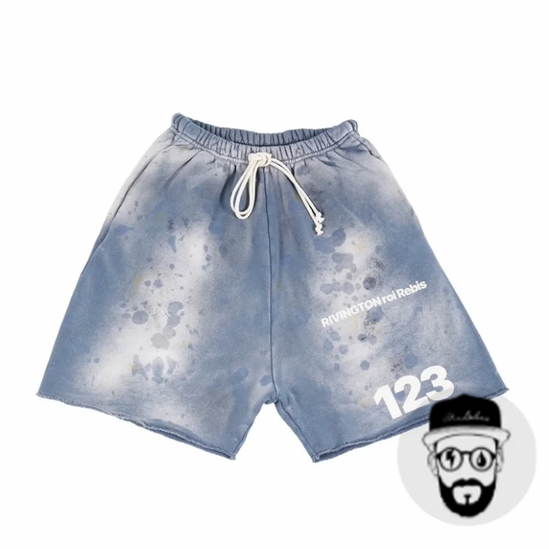 Free shipping heavyweight cotton RRR123 shorts with drawstring casual loose men's sports shorts