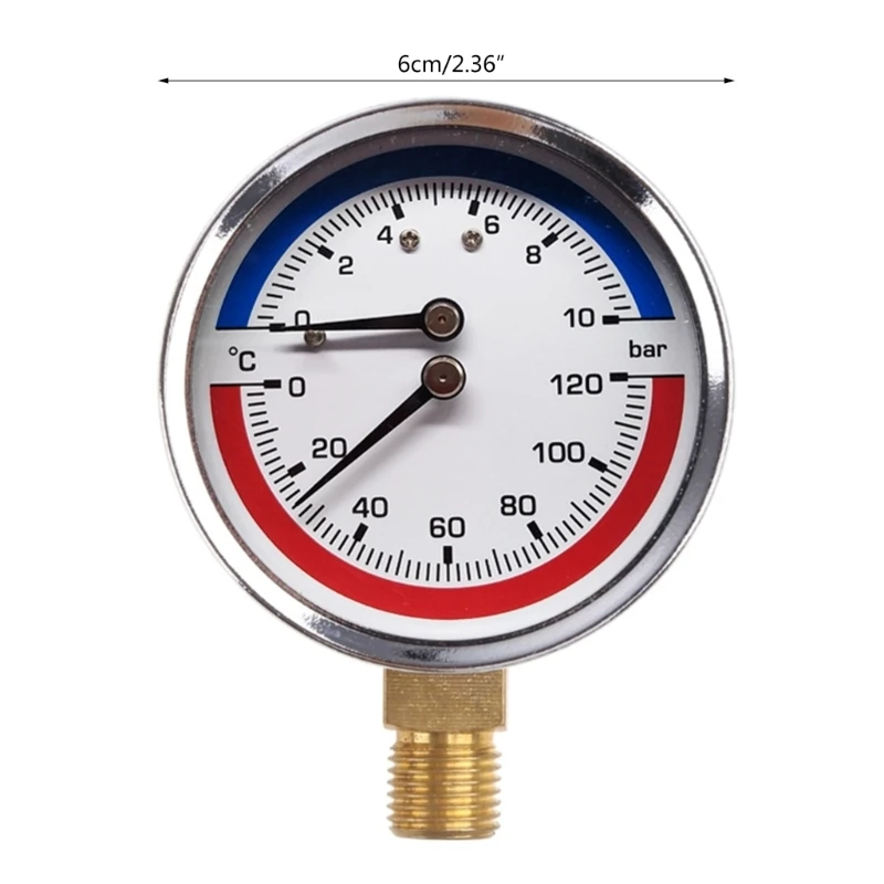 Thermo-manometer Boiler Temperature Pressure Gauge 0-120 ℃ 0-10