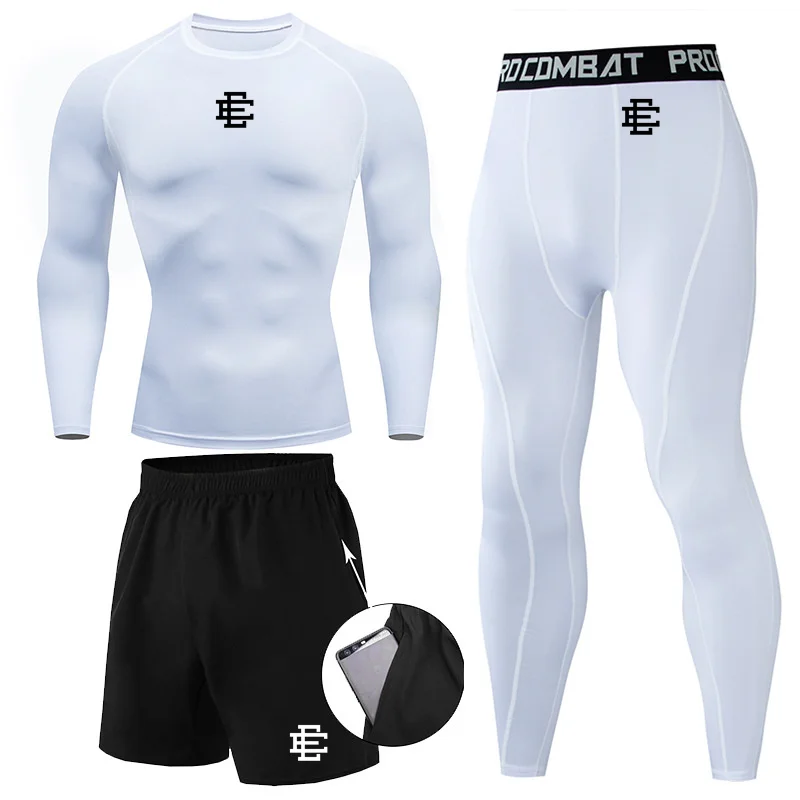 

Gym Men's Running Fitness Sportswear Anti-UV Second skin Training Clothes Sports Suits Workout Jogging Rashguard Men's Kit MMA