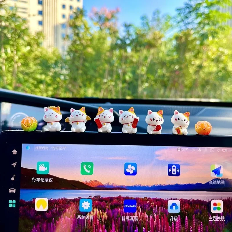 6pcs 인형 미니어처 귀여운 행운의 고양이 마이크로 풍경 공예 장식품 홈 장식 동물 자동차 장식 룸 액세서리