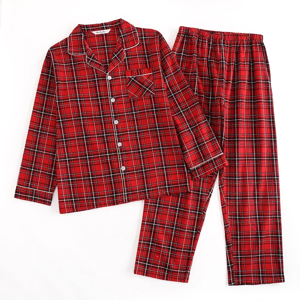 Plaid Design Multi Colors Warm Cotton Flannel Long-sleeved Trousers Pajamas for Men Autumn and Winter Homewear Sleepwear Sets Pajama Sets