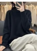 High-Necked Cashmere Sweater for Women, Autumn and Winter, 100% Cashmere, Slit, Lazy Raglan Sweater, Thickened with Soft Waxy Wo 4