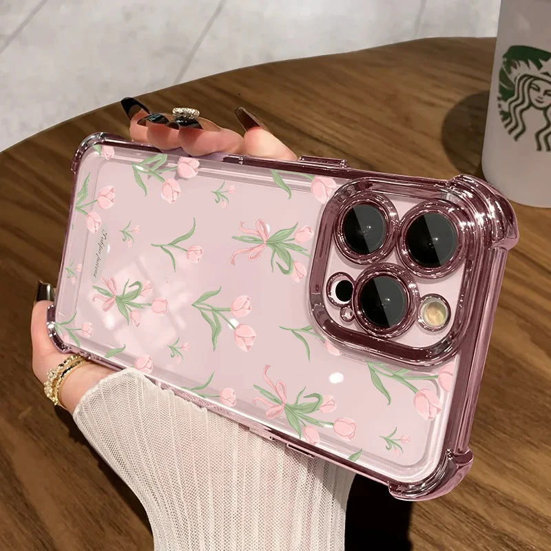 Retro Flower Plating Shockproof Clear Phone Case