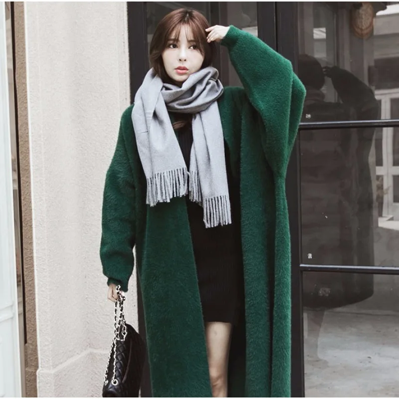 Fluffy Long Cardigan Women Elegant Long Sleeve Fur Loose Female Knit Sweater Coat 2023 Autumn Winter Street Maxi Lady Outwear
