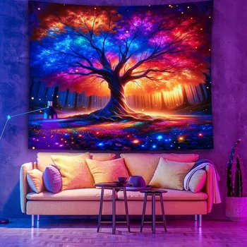 Tapisserie fluorescente d'arbre magique, embrassez la magie de la NatureUV, tenture murale pour chambre à coucher, décoration de fête à domicile 1