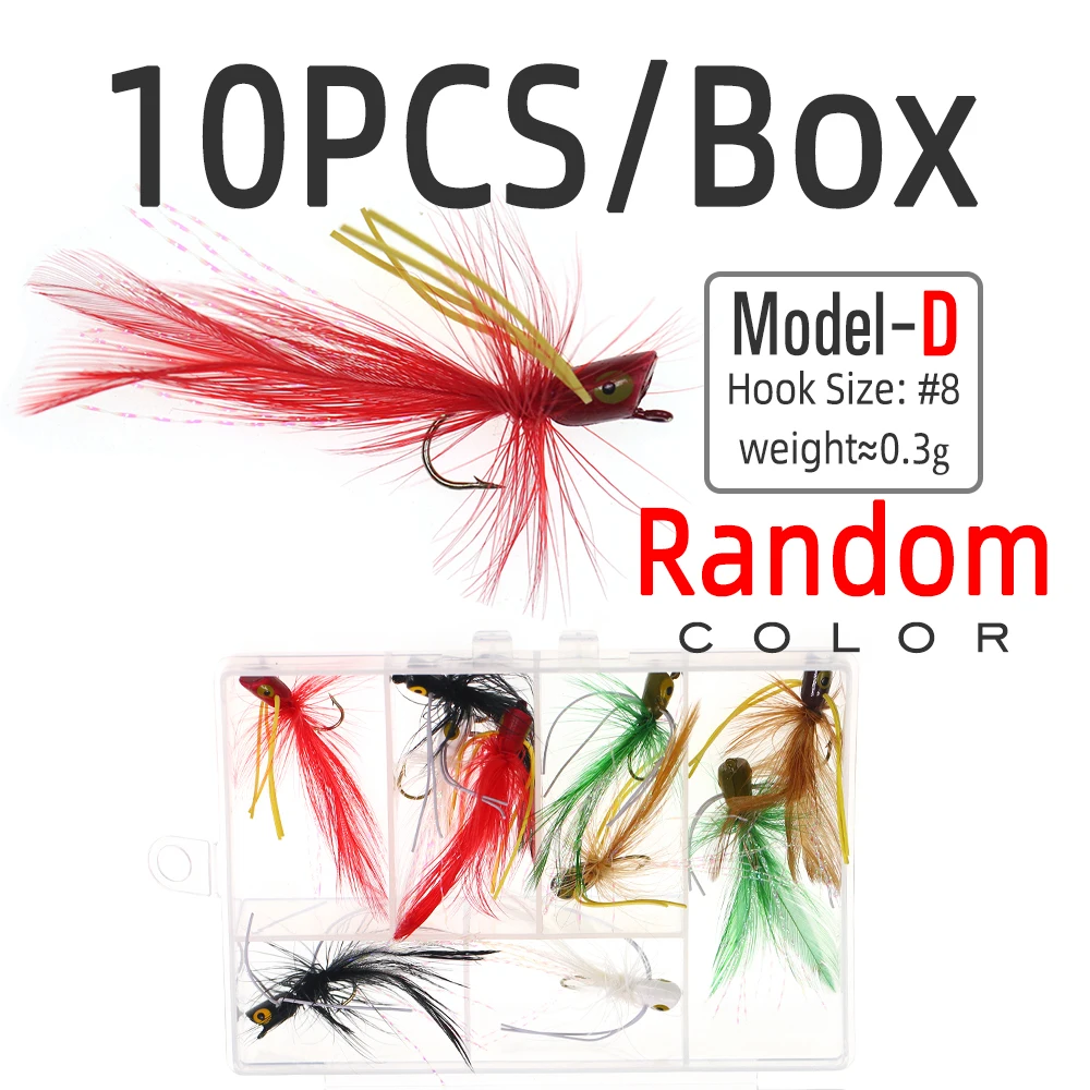 ICERIO 10pcs/box Bass Fishing Lures Topwater Popper Fly Fishing