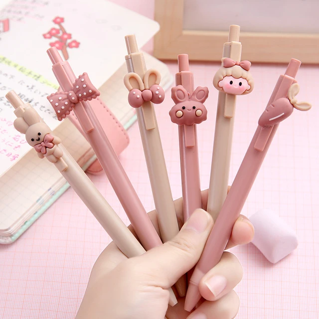 3 pièces/lot Kawaii lapin & filles dessin animé stylo Gel