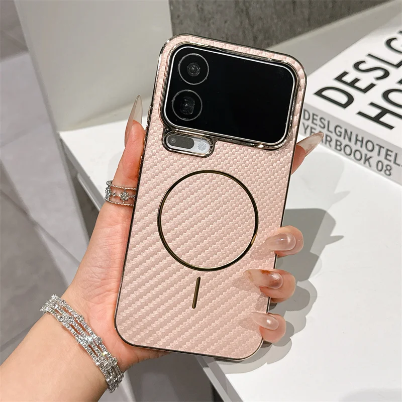 Luxury Plating Carbon Fiber Wireless Charging Magnetic Case Cover