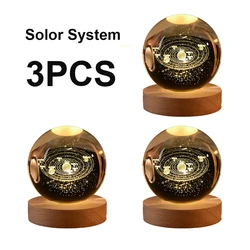 Starry Galaxy Crystal Ball Night Lamp - Ambient Bedroom Light & Creative Gift (3pcs Solar  System)