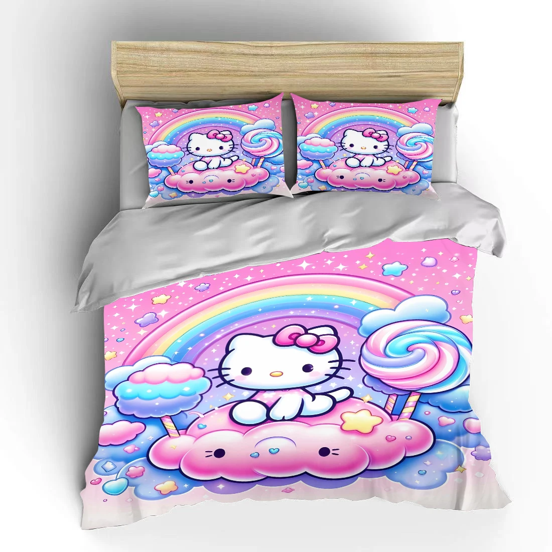 

Hello Kitty Cartoon Baby Bedding Set Children Sanrio 3 Pieces Set King Size Bed Set US Twin Adult Bed Cover Bedroom Quilt Duvet