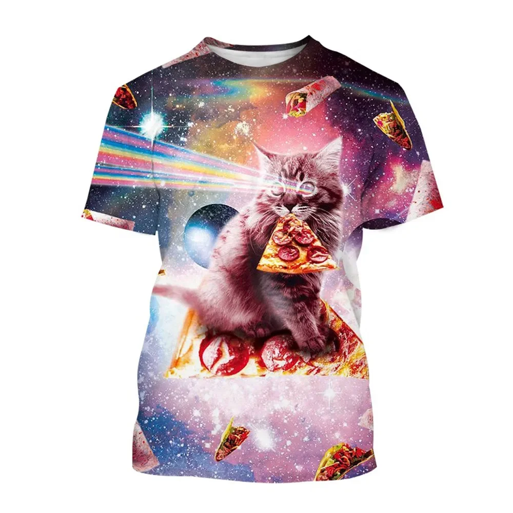Unisex 2024 Cool Animal Cat Tshirt Uomo Donna Galaxy Space Lovely Kitten Cat 3D Magliette Pizza Funny Street Top Tee Manica Corta