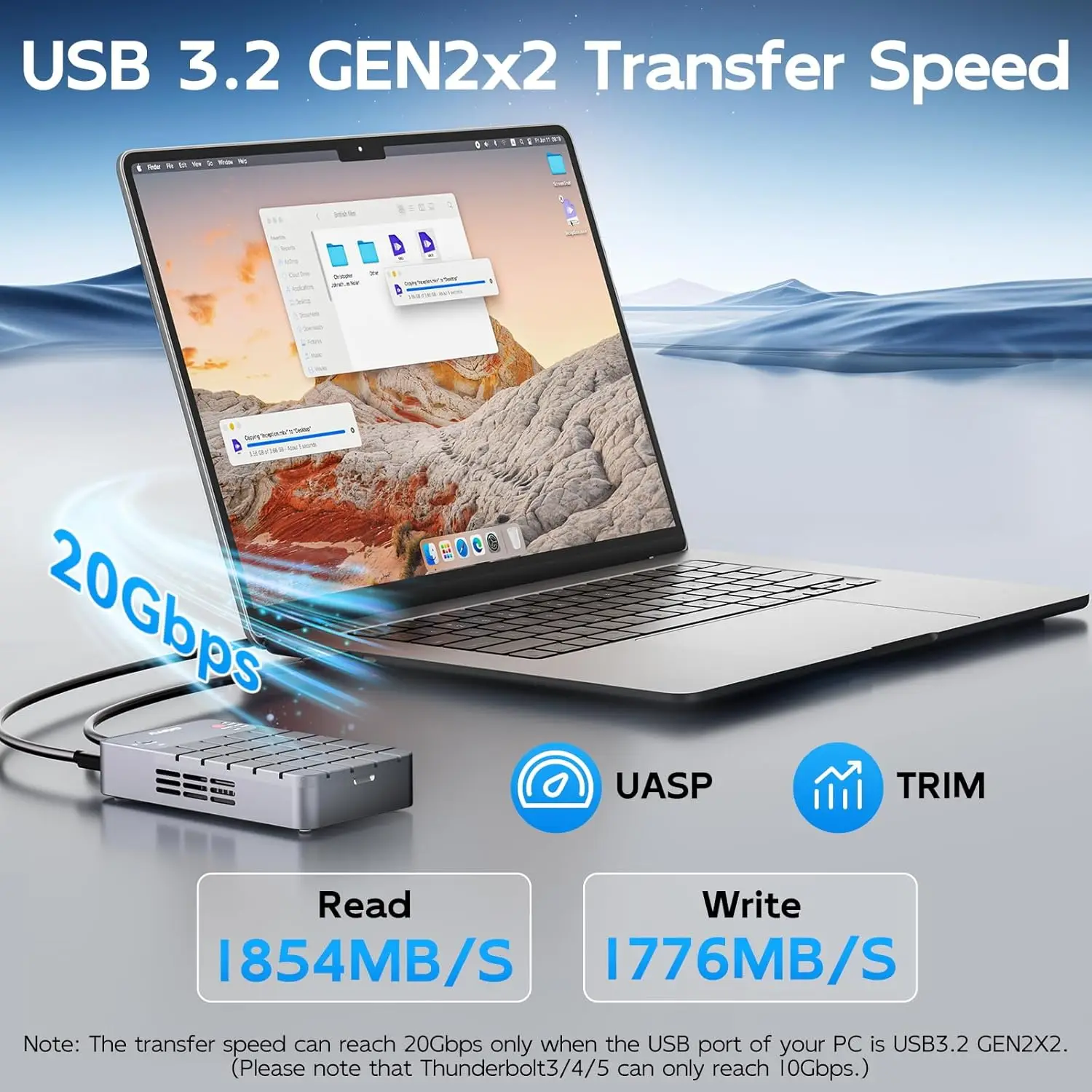 마이워 RAID NVMe 인클로저 USB3.2 GEN2x2 20Gbps 듀얼 베이 M.2 NVME SSD 케이스 리더 (RAID 0/1/PM/JBOD 지원, 쿨링 팬, 알루미늄 케이스)
