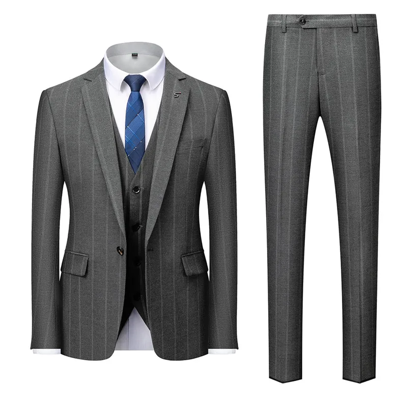 

Men fashion stripe Wedding Blazers Jacket Pants Vest Set Slim Fit Business Tuxedo Dress Classic Formal high quality Suits Coat