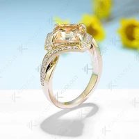 Kuololit – bague Moissanite Champagne 3,5 ct pour femmes, bague Halo en or jaune massif 14K 10K, coupe Asscher, pour fiançailles, noël 3