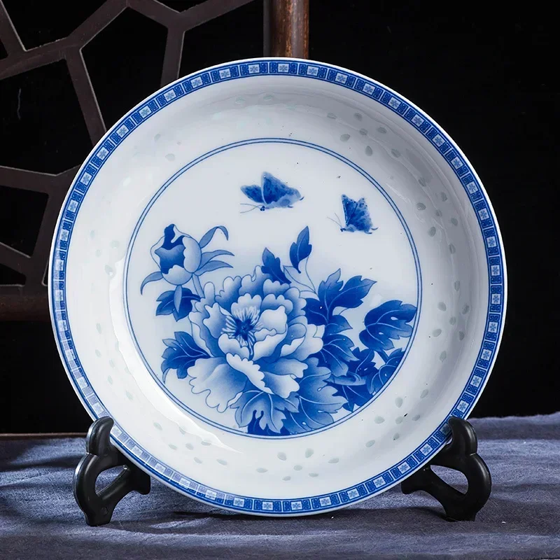 Chinese 8inch Blue White And Porcelain Dinner Ceramic Plates Vintage Dragon Kitchen Plate Round Tableware Food Household Tray