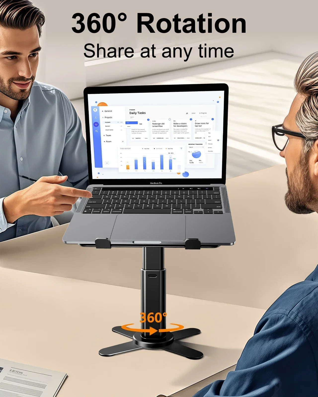 Eary Laptop Stand for Desk Ergonomic Foldable With 360 Rotating Base Adjustable Height Tablet Computer Stand Office Accessories