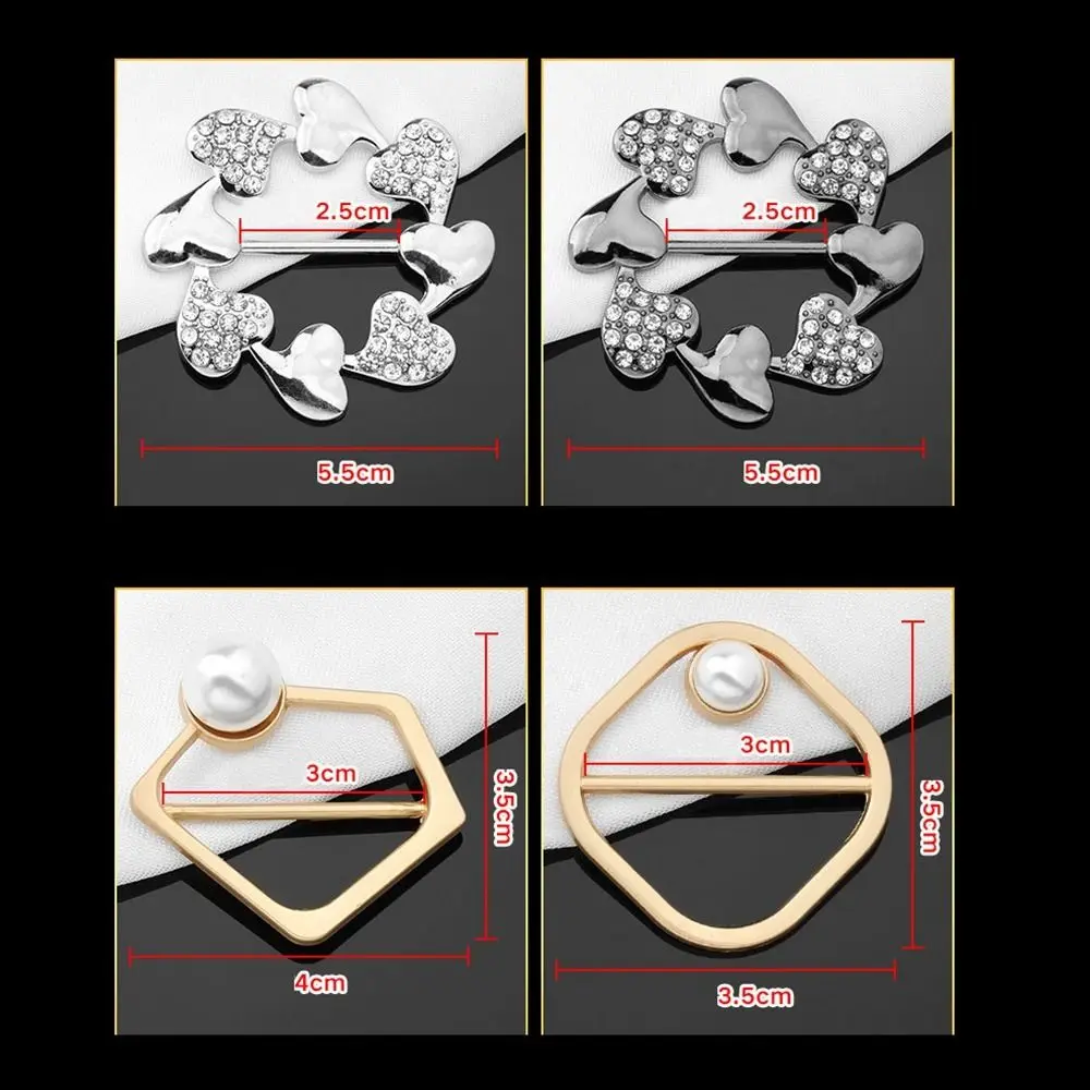 New Fashion Corner Hem Waist Knotted Brooches Crystal Pearl Metal Hijab Scarf Ring Button Shirt T-shirt Fixed Buckle Accessories
