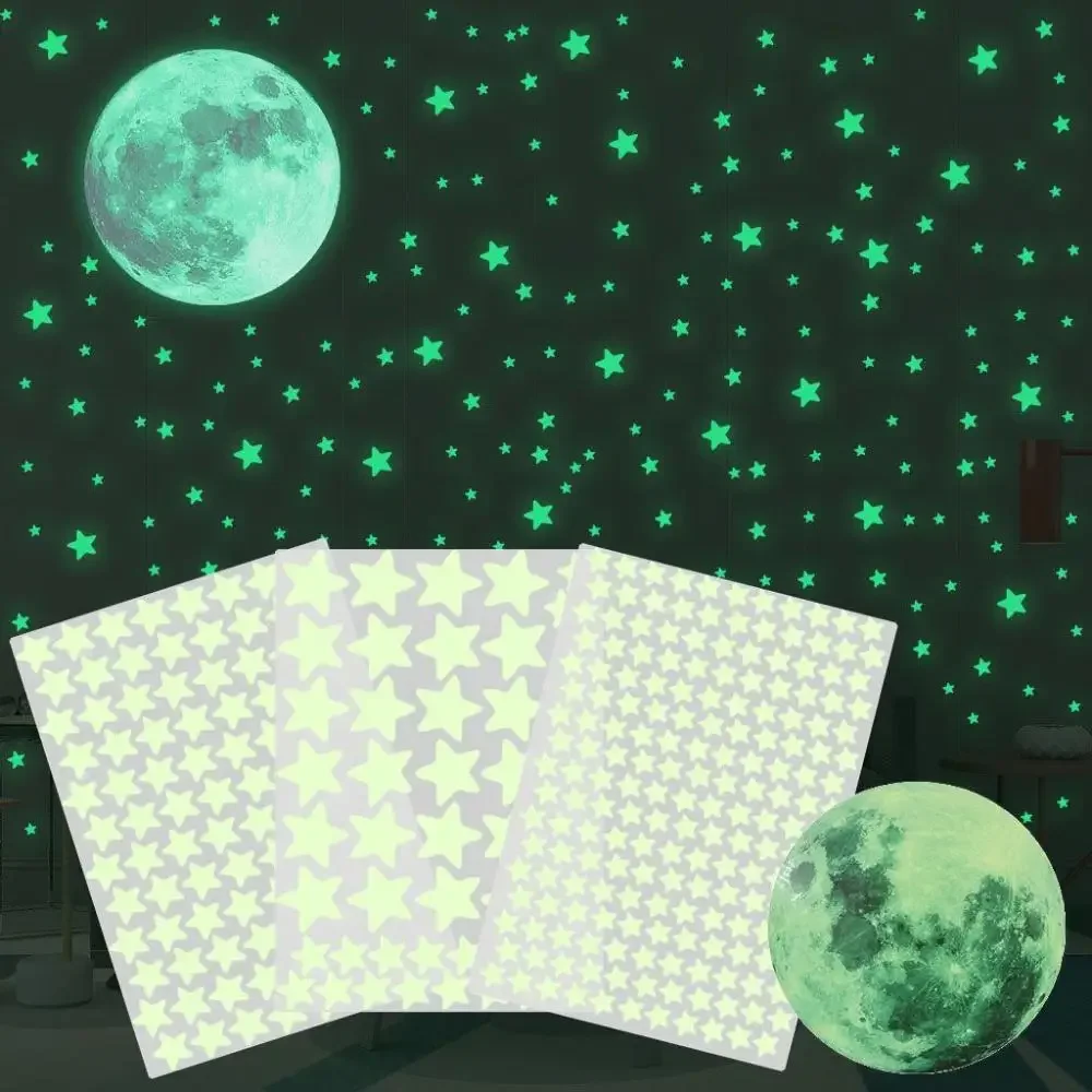 Fluorescent Stickers Luminous Wall Stickers 3D Wall Stickers Self-adhesive Full Luna Luminous Decals Kids Bedroom DIY Glow In Dark Moon Stars