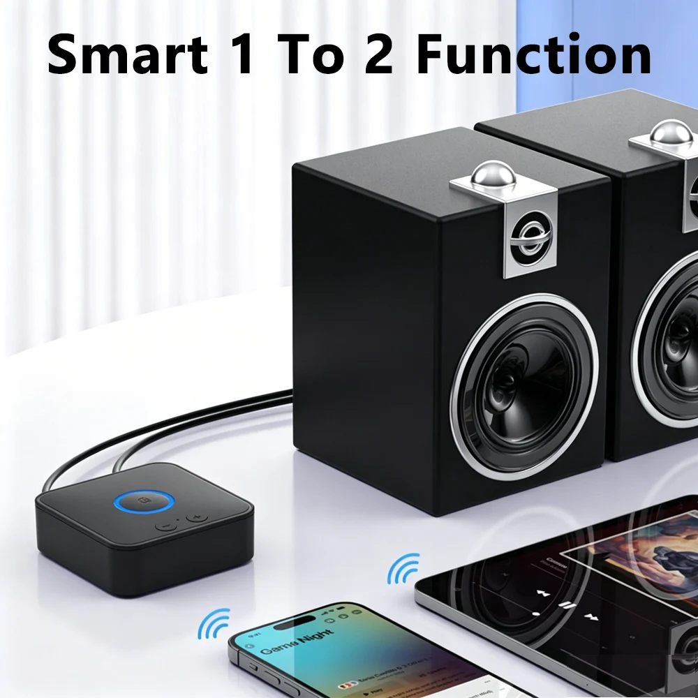 KEBIDU 블루투스 6.0 오디오 송신기 수신기 1-2 무선 어댑터 3.5mm AUX RCA HiFi 스테레오 음악 어댑터 (스피커 키트용) Bluetooth 6.0 Audio Transmitter Rece