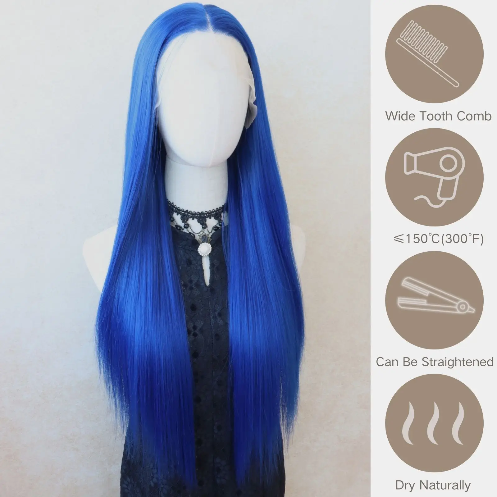 Dark Blue Straight 13x4 Lace Front Wig Long Straight Blue Lace Front Synthetic Wigs Pre-Plucked Natural Hairline Wig (24Inch)