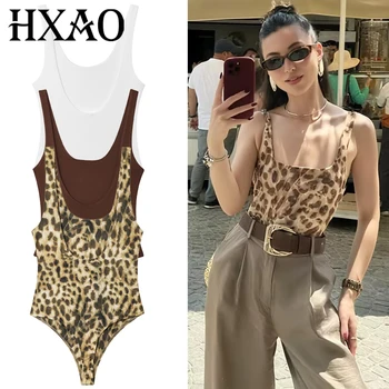 HXAO Leopard Slip Bodysuit Women Summer 2025 Sexy Corset Slimming Bodys For Women Thong Sleeveless Tops Print Backless Bodysuits