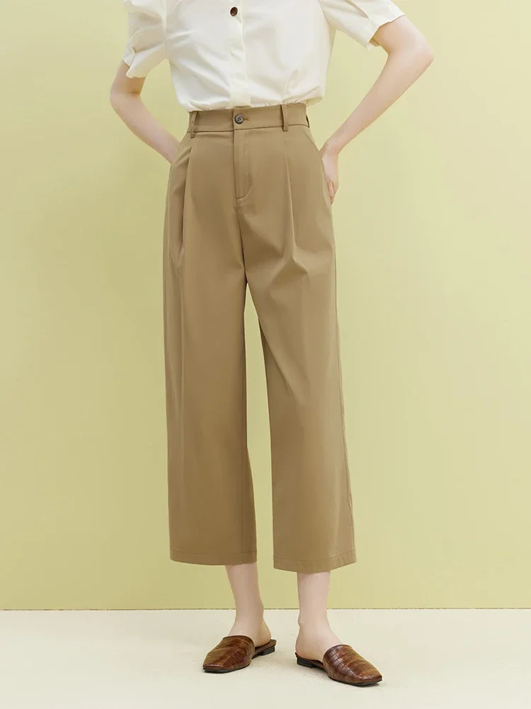 FSLE Casual Commuter Style Elastic High Waist Wide Leg Pants for Women Summer Newly Thin Section Loose Eighth-points Pant Female y2k2023 new summer thin ripped jeans female nine points small tall waist thin feet haren pants tide