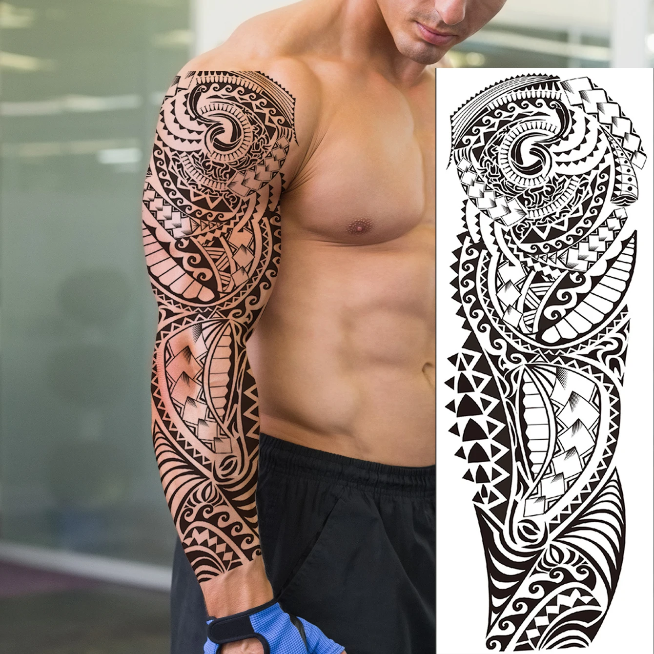 Wasserdicht Temporäre Tattoo Aufkleber Maske Totem Pfeil Geometrische Volle  Arm Hülse Tattoo Fake Tattoo Flash Tattoos für Männer Frauen - AliExpress, image size:1340x1340