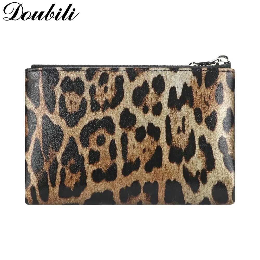 Doubili Leather leopard print wallet, fashionable women's wallet, three fold card bag, zero wallet 5